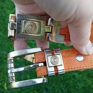 Vintage Greek Key Lion Head Leather Accessories Belt.